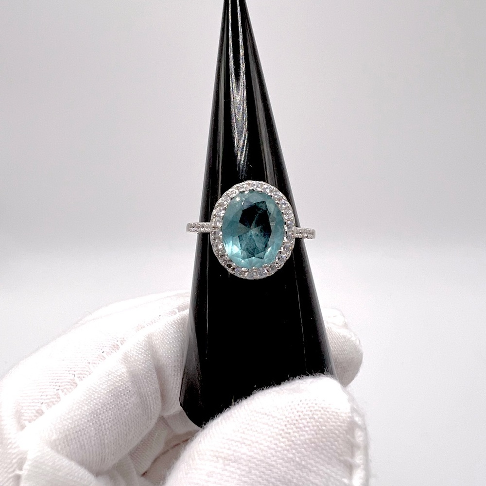 Sale $16 Firm! 925 Sterling Silver Aquamarine Cz Ring - Picture 3 of 17